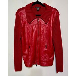 Vtg Y2K Maurice Sasson Leather Knit Jacket Large Streetwear Edgy Rocker Chic 00s